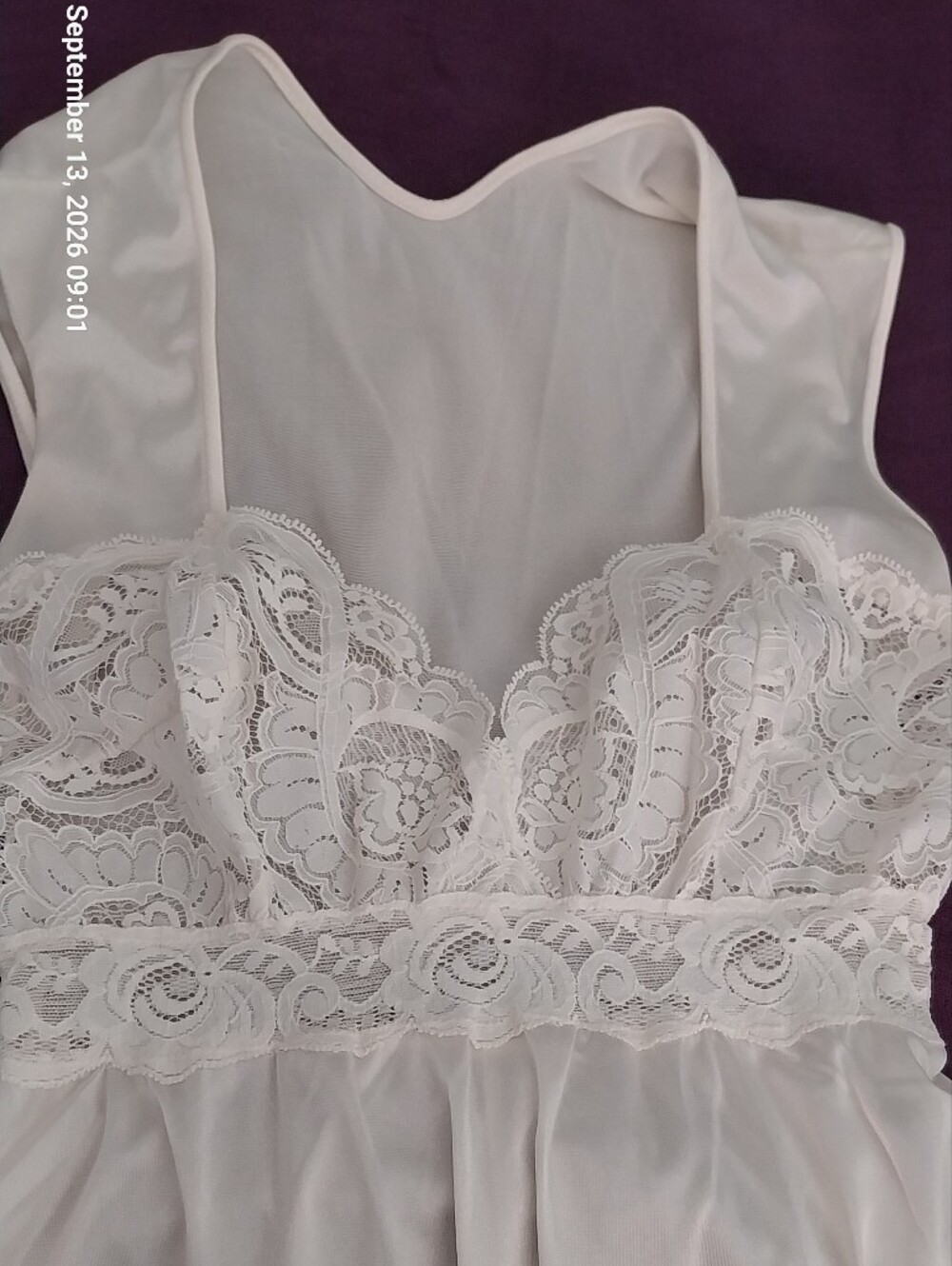 Sleeveless Cream Lace-Accent Nightgown